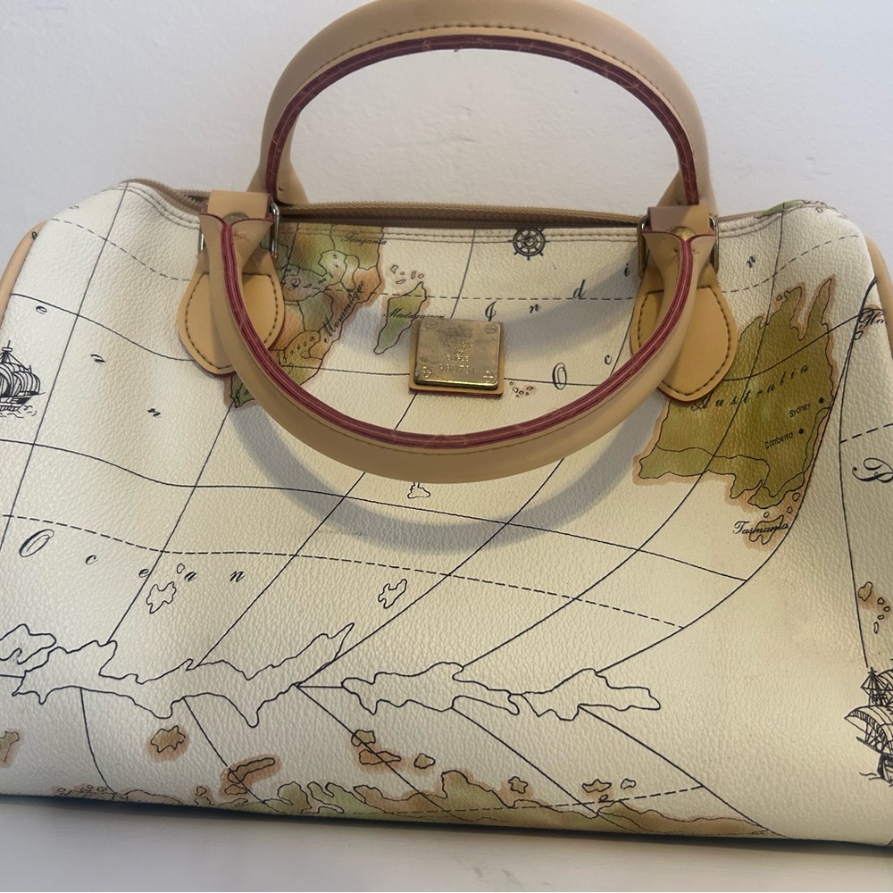 Map Print Cream and Tan Women's Bag